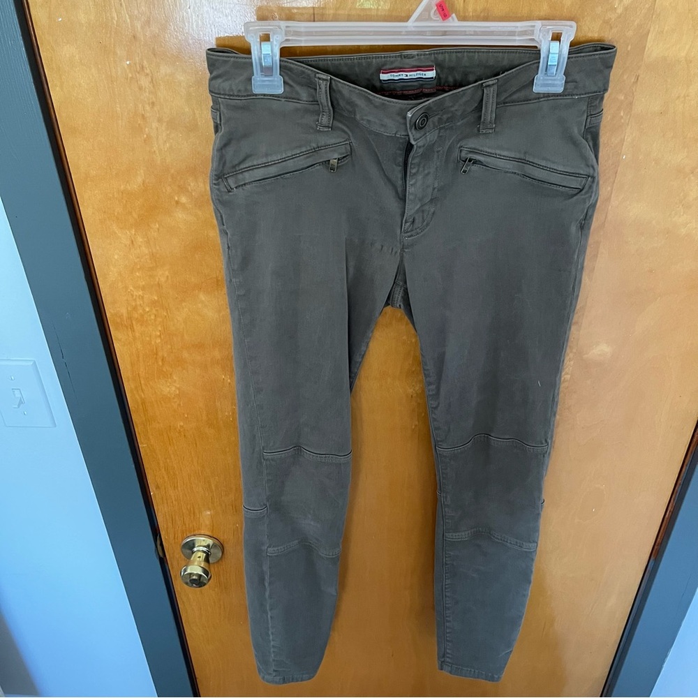 Tommy Hilfiger olive moto leggings with zipper pockets